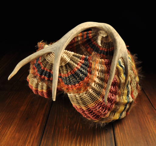 Appalachian Antler Egg Basket by Mark Hendry_shed Mule Deer antler with natural fibers woven in artisan rib style