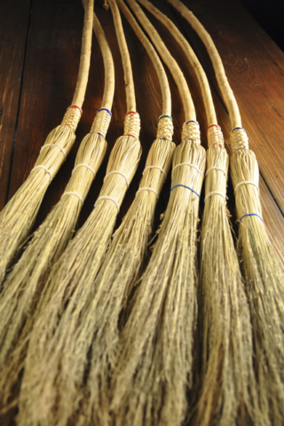 Peeled White Willow and Broomcorn Cobweb Besom Brooms by Mark Hendry for Mountain Heritage Handcraft Blue Ridge Georgia