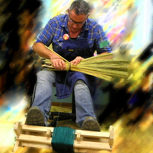 Max Hendry (Mark)Teaching an instructional class of The Art of Historic Broom Making Historic Heritage Handcraft at John Campbell Folk School in Brasstown NC Brooms whisks besom art learn teach create sorghum broomcorn plaiting handcraft artisan handmade craft skilled basket weaving
