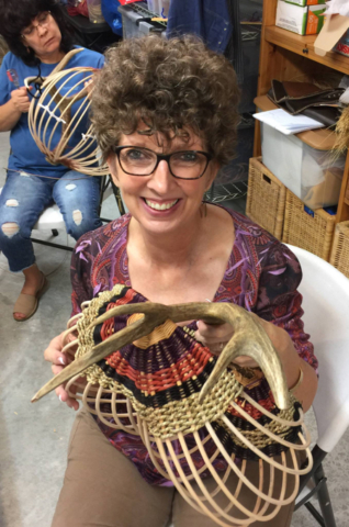 Mountain Heritage Handcraft Appalachian Antler Egg Basket Class by Mark Hendry_shed Mule Deer antler with natural fibers woven in artisan rib style