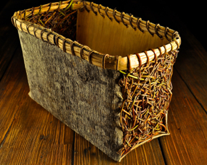 Poplar, Hickory & random weave Willow Bark Basket Traditional Folded Bark Basketry at Mountain Heritage Handcraft with Mark Hendry in Blue Ridge, Georgia