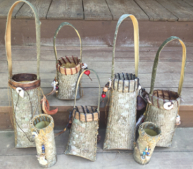 Student work from Traditional Folded Bark Basketry at Mountain Heritage Handcraft with Mark Hendry in Blue Ridge, Georgia Traditional Folded Bark Basketry at Mountain Heritage Handcraft with Mark Hendry in Blue Ridge, Georgia