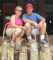 2 Students with all their baskets made in class! Traditional Folded Bark Basketry at Mountain Heritage Handcraft with Mark Hendry in Blue Ridge, Georgia
