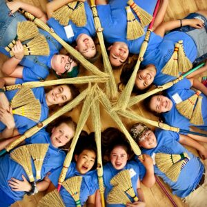 Youth Broom workshop classes by Max Hendry of Mountain Heritage Handcraft in Blue Ridge GA at John C Campbell Folk School Middle School students.