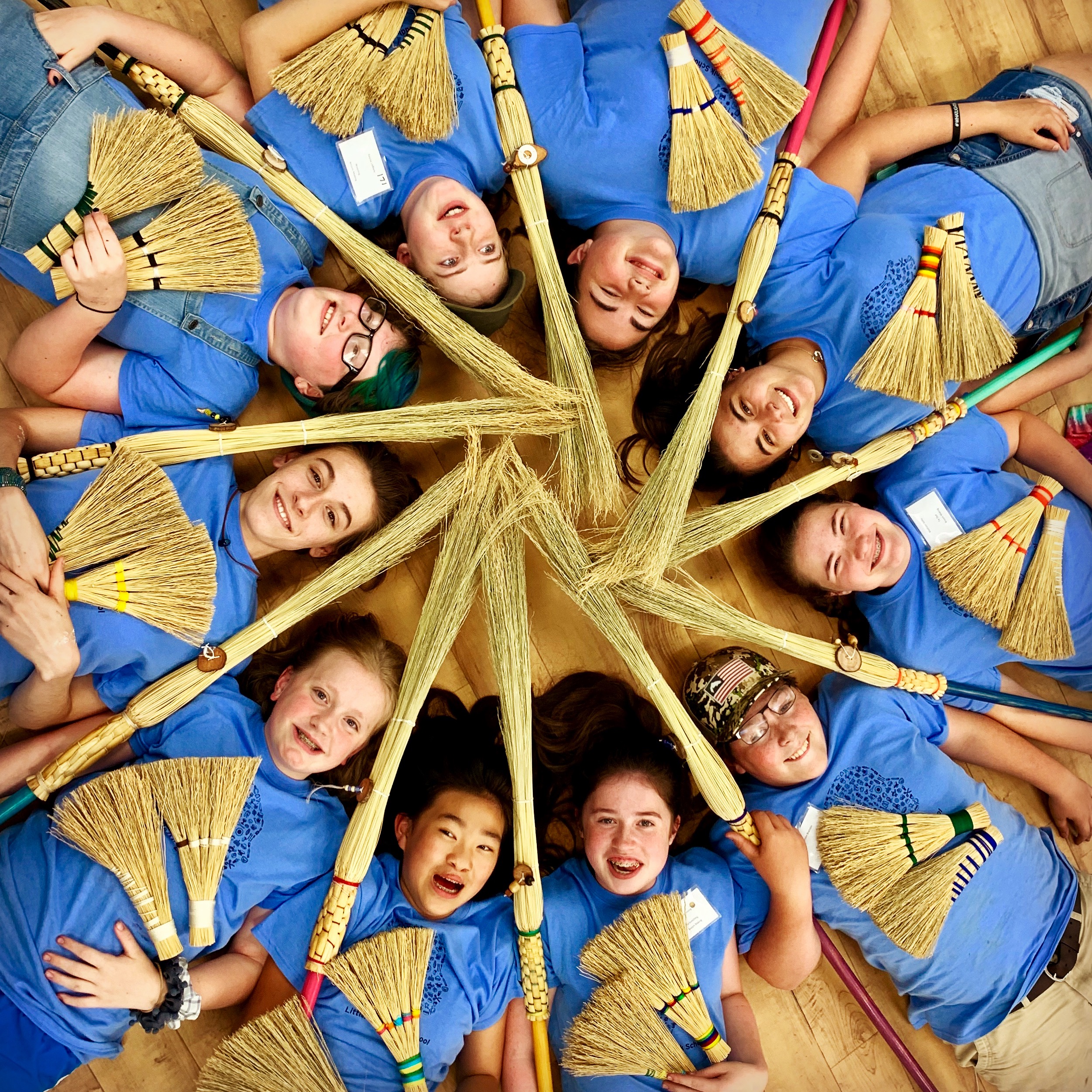 Youth Broom workshop classes by Max Hendry of Mountain Heritage Handcraft in Blue Ridge GA at John C Campbell Folk School Middle School students.